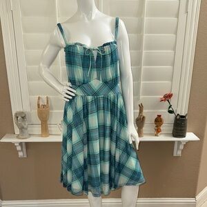 Torrid Mini Mesh Cami Shirred Bust Skater Dress Samara Plaid Dew
